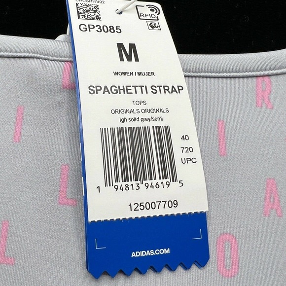 Adidas Originals Spaghetti Strap Top Womens Med Gray Pink Athletic Stretch NWT - Picture 4 of 7